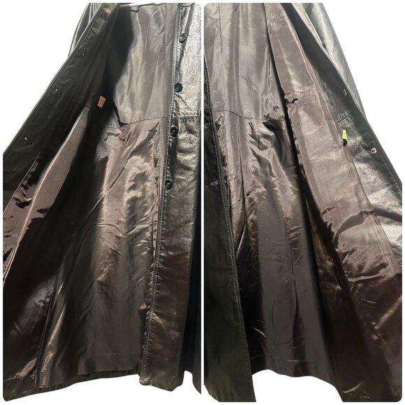 Avanti Leather Long Trench Coat Womens Medium Black Waist belt Matrix Grunge 70s - Picture 13 of 16